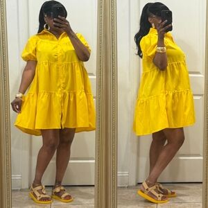 Yellow Button-Up Tiered Dress